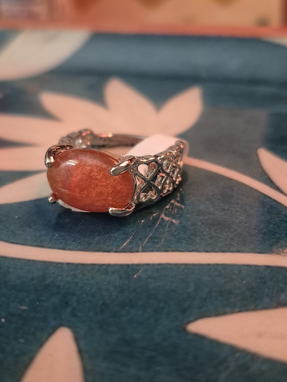 Stainless Steel, Hypoallergenic Orange Sunstone Cabochon Ring